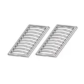 Rectangular wood-look slats with horizontal lines are angled on white, framed by dark borders, creating a minimalist, dynamic panel composition.