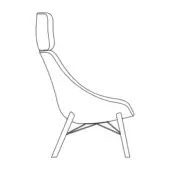 High-back chair with ash wood legs, curved upholstered seat and rectangular padded headrest, modern streamlined design.