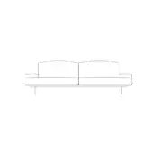 Three-seater sofa, black line drawing, low profile with rounded armrests and two-cushion back, cylindrical legs, modern design.