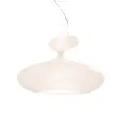 Distinguished Kundalini E.T.A. Sat suspension lamp in ecological fiberglass with a matte, off-white finish showcases a fluid organic shape