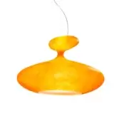 Innovative Kundalini E.T.A. suspension lamp in vibrant orange ecological fiberglass with a metallic inner structure and uniform finish