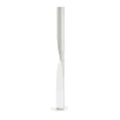 Distinguished Kundalini Evita floor lamp with a curving white fabric diffuser and multilayered steel body crafted in Italy