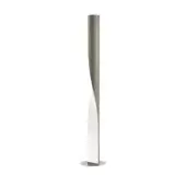 Elegant Kundalini Evita floor lamp with a twisted multilayered steel body and thermo extensible fabric diffuser in gray and white finish