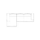 Sectional sofa line drawing, white background, rectangular cushions, curved backrests, L-shaped chaise, minimalist modern design.