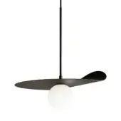 Distinguished Kundalini Flow suspension lamp with an opal diffuser built from two layers of blown glass and metallic coating