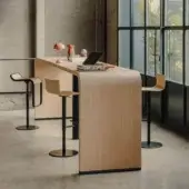 Exceptional Lapalma Brunch workstation with a curved wooden top and sleek powder-coated black metal base exhibiting a smooth finish