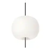 Distinguished Kundalini Kushi suspension lamp with a spherical diffuser crafted in mouth-blown glass and pierced with thin black rods