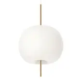 Exceptional Kundalini Kushi suspension lamp with an opal diffuser crafted from mouth-blown glass and a golden metal rod