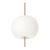 Superior Kundalini Kushi suspension lamp with a spherical opal diffuser built from mouth-blown glass and copper finish