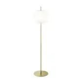 Captivating Kundalini Kushi XL floor lamp with opal glass diffuser and slender metal rod in a sophisticated brass finish