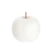 Distinguished Kundalini Kushi table lamp with apple-like form in matte white mouth-blown glass and copper-coated metallic rod