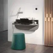 Superior Bolzan Letti Dune desk with curved gray textile and darker gray work surface crafted in Italy for connectivity