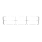 Modular sofa line drawing, white background, curved sectional with rounded arms, square legs, modern aesthetic, consistent linework.