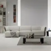 Exceptional Cierre1972 Belt sectional sofa with light off-white textured textile upholstery and customizable finish