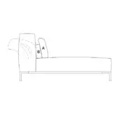 Chapeau day bed line drawing, white background, rectangular seat, square backrest with rounded edge, two bolster pillows included.