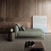 Exceptional Cierre1972 Chapeau day bed with muted green textile upholstery and slim metallic legs