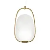Distinguished Kundalini Lannà suspension lamp with an opal diffuser built in two layers of blown glass and matte gold finish