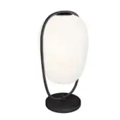 Distinguished Kundalini Lannà table lamp with a two-layer opal blown glass diffuser and dark metallic coated structure