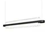 Superior Kundalini Nami suspension lamp with curved clear glass diffuser and matte black metallic coated structure