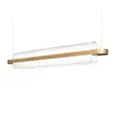 Distinguished Kundalini Nami suspension lamp with curved glass diffuser and warm gold metallic coated structure