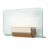 Exceptional Kundalini Nami wall lamp with textured curved glass diffuser and glossy light golden-brown varnished aluminum structure