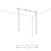 Ceiling light, black line drawing, circular flush mount with dual cylindrical pendants extending from horizontal arms, includes wiring schematic.