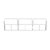 Modular sofa black and white line drawing, three boxy units with angled backrests, minimalist design, rectangular seat cushions, plain background.