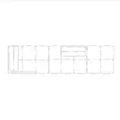 Modular sofa line drawing, white background, rectangular cushions, horizontal arrangement, sectional design, technical illustration.