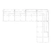 Sectional sofa line drawing, white background, modular design with five rectangular modules forming an L-shape, grid cushion pattern.