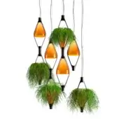 Distinguished Kundalini Viceversa suspension lamp with orange mouth-blown glass and dark metal crafted as a planter