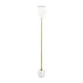 Distinguished Kundalini Opyo floor lamp with a poppy seed pod-inspired opal glass diffuser and golden metallic coated structure