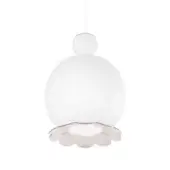 Exquisite Kundalini Opyo suspension lamp with a rounded white form and dual-layer mouth-blown glass diffuser crafted with a delicate embellishment