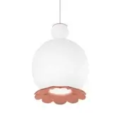 Harmonious Kundalini Opyo suspension lamp with a spherical white opal diffuser and reddish-brown metallic accents crafted in Italy