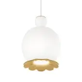 Distinguished Kundalini Opyo suspension lamp with a spherical opal diffuser and gilded metallic flower detail crafted in Italy