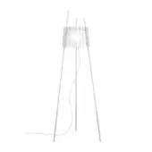 Elegant Kundalini Tyla floor lamp with sandblasted mouth-blown glass and a matte white metallic coated structure