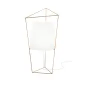 Exceptional Kundalini Tatu table lamp with satin brass framing and dual-layer mouth blown opal glass diffuser