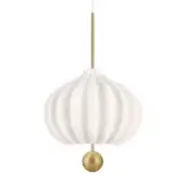 Superior Kundalini Lilli suspension lamp with white opal glass diffuser and satin brass structure