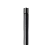 Elegant Kundalini Minimal suspension lamp with a dark gray cylindrical body crafted from polished Barro Negro pottery and premium metal