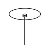 False ceiling canopy line drawing, circular disc suspended from a slender rod, minimalist schematic design on a white background.