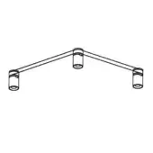 Track lighting fixture, black metal, asymmetrical design with three cylindrical lamp heads featuring coiled spring details and matte finish.