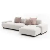 Distinguished Moroso Loveland sectional with inviting off-white textile and ash wood varnished feet crafted for comfortable lounging