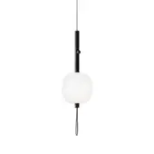 Distinguished Kundalini Motus suspension lamp with opal glass diffuser and metallic structure in matte black finish