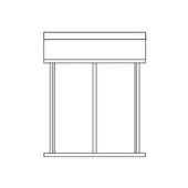 One-drawer unit line drawing, black and white, rectangular form with raised edge, supported by four vertical legs and small feet.