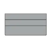 Three-tiered shelving unit, light gray, rectilinear form with a smooth matte finish and a thin horizontal base detail.