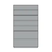 Gray rectangular blocks stacked vertically against white, separated by white lines, forming a minimalist geometric composition with horizontal repetition.