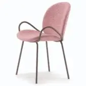 Superior Bross Baltea armchair with curved silhouette fully upholstered in textured pink fabric and dark-toned metal structure