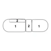 Graphic layout with black lines on white, featuring numbered rectangles—oval section with “2” and “1”, plus two square “2” and “1” sections.
