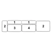 Rectangular block layout with black numerals on white; arrangement features two large "2" blocks framing four smaller "1", "1", "3", "4" blocks.