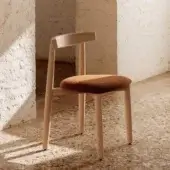 Superior Miniforms Claretta Bold chair with light wood frame and textured brown textile upholstery in a matte finish