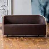 Distinguished Bross Brig sofa with dark brown fabric upholstery and a light-toned wood structure crafted in Italy